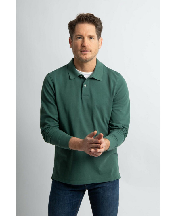 Steppin' Out Longsleeve Polo Piqué Klassiek Donkergroen