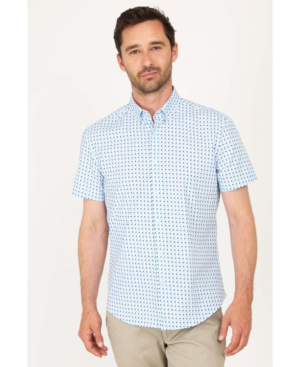 Suitable Short Sleeve Overhemd Print Blauw