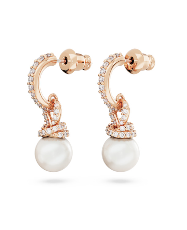 Originally Pierced Earrings Drop Rose Gold shiny Crystal White Pearl White