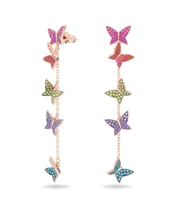 Idyllia Lilia Pierced Earrings Long Rose Gold shiny Multi Light