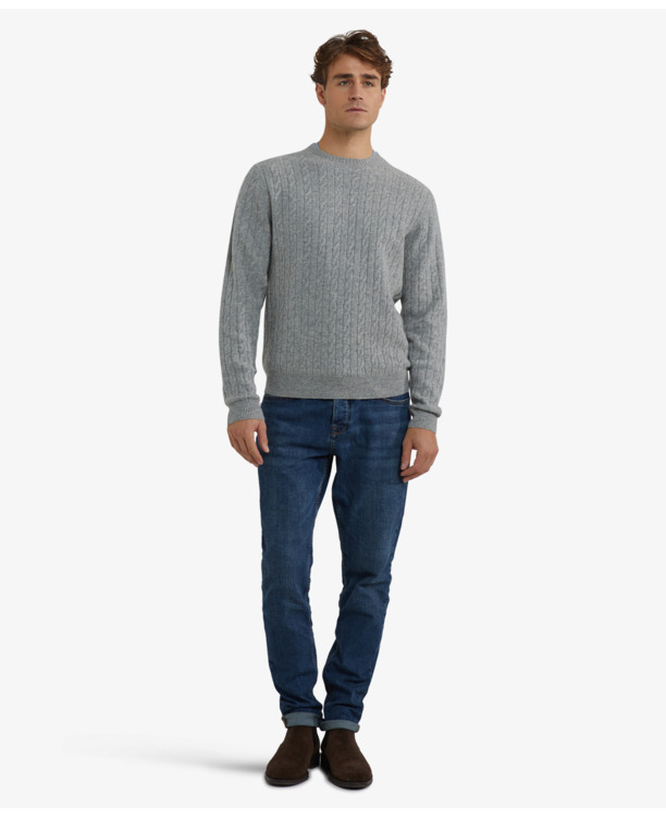 Cable Crew Neck Sweater 100% Lambswool Heren