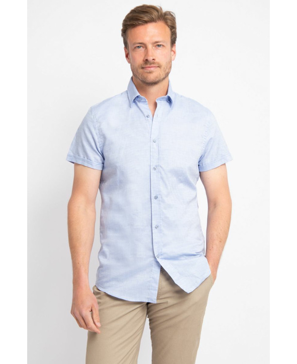 Suitable Short Sleeve Overhemd Linnen Lichtblauw