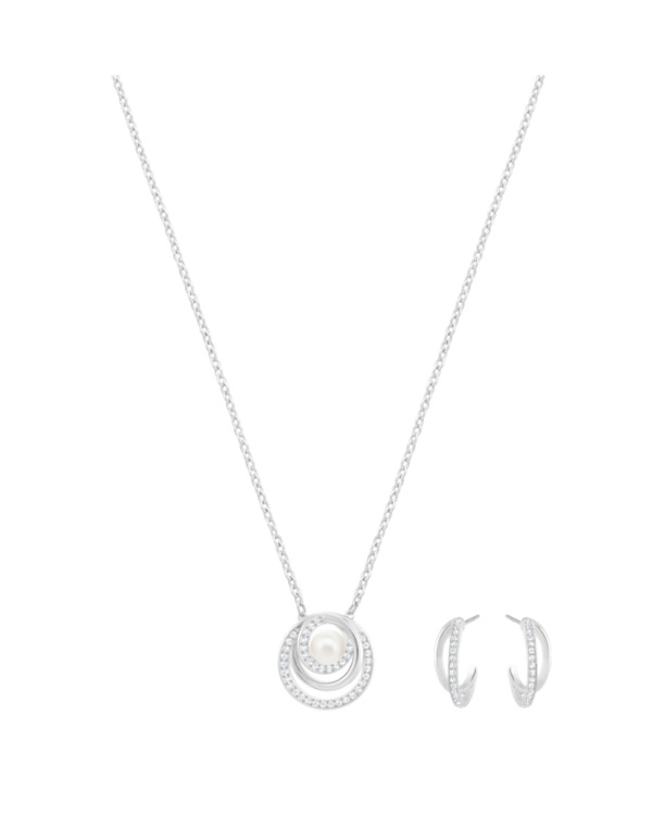 Fresh Set Pearl OU Rhodium shiny Crystal White Pearl Crystal