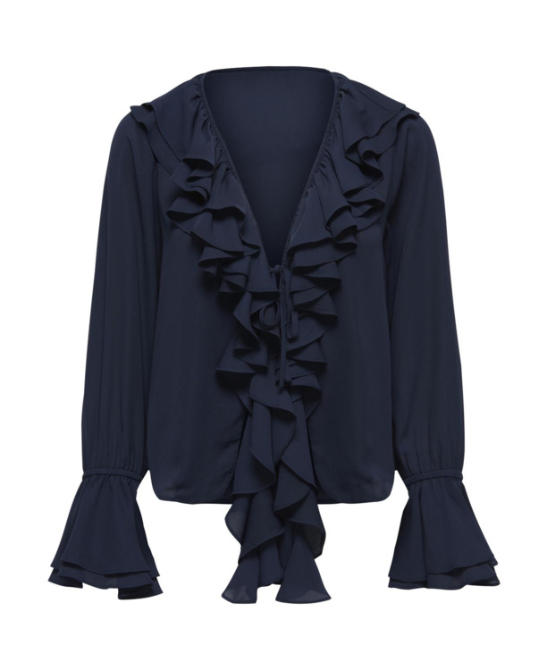 Regular Fit V-Neck Long Sleeves (L/S) Blouse met ruches en volumineuze mouwen