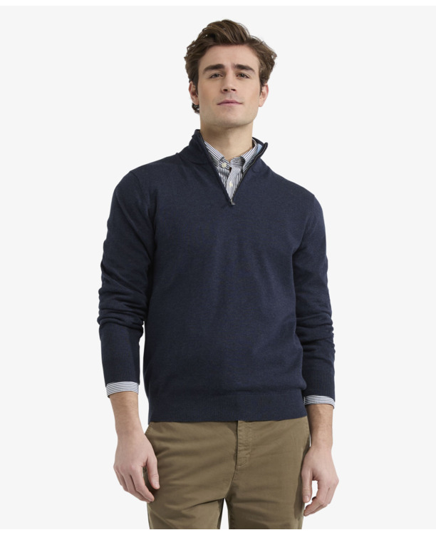 Zip Mock Sweater 100% Cotton Heren