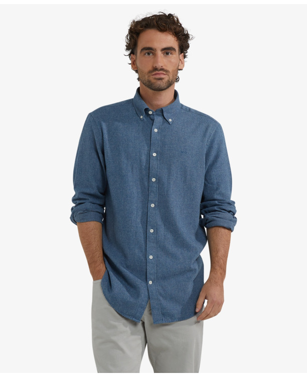 Flannel Melange Oxford Shirt 100% Cotton Heren