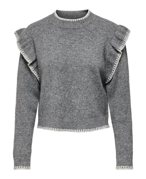 Loose Fit High Neck Long Sleeves (L/S) Trendy KNIT met Volume Sleeves en Ruches