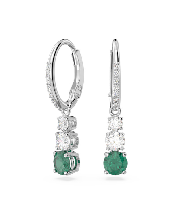 Stilla Round Attract Pierced Earrings Drop Rhodium shiny Emerald Green White