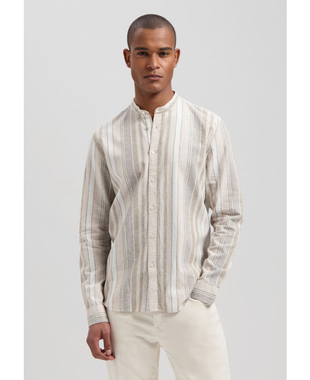 Mao Shirt Linen Stripe
