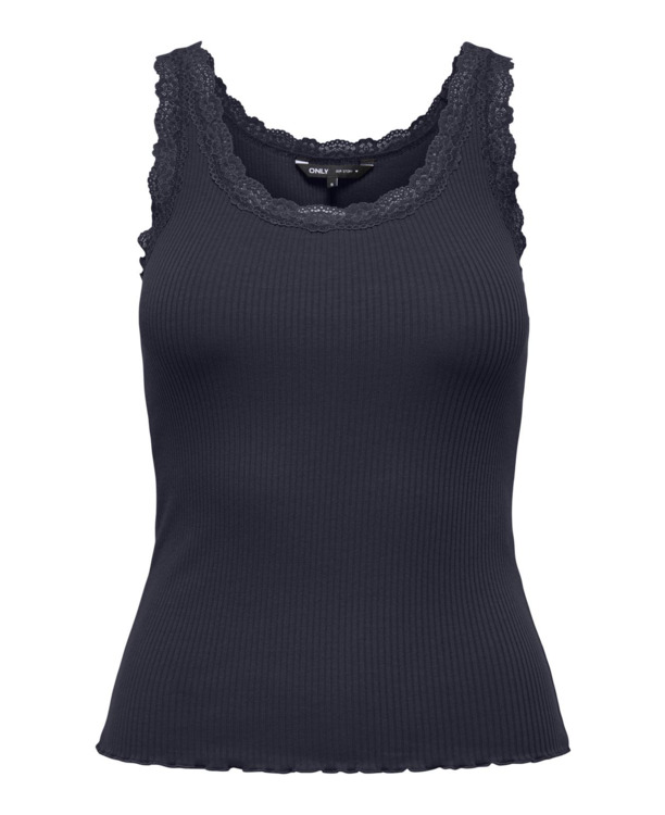 Regular Fit U-Neck Sleeveless (S/L) BASIC Mouwloze tanktop met U-hals en kanten detail