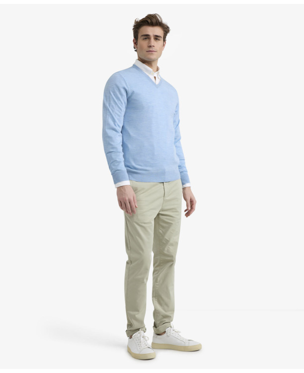 Fine Merino V-Neck Sweater 100% Merino Wool Heren