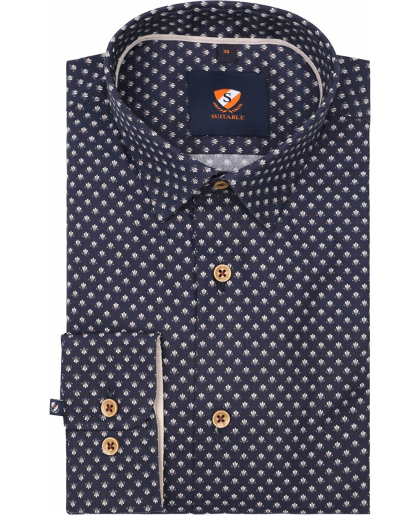 Suitable Overhemd Print Donkerblauw 267-10