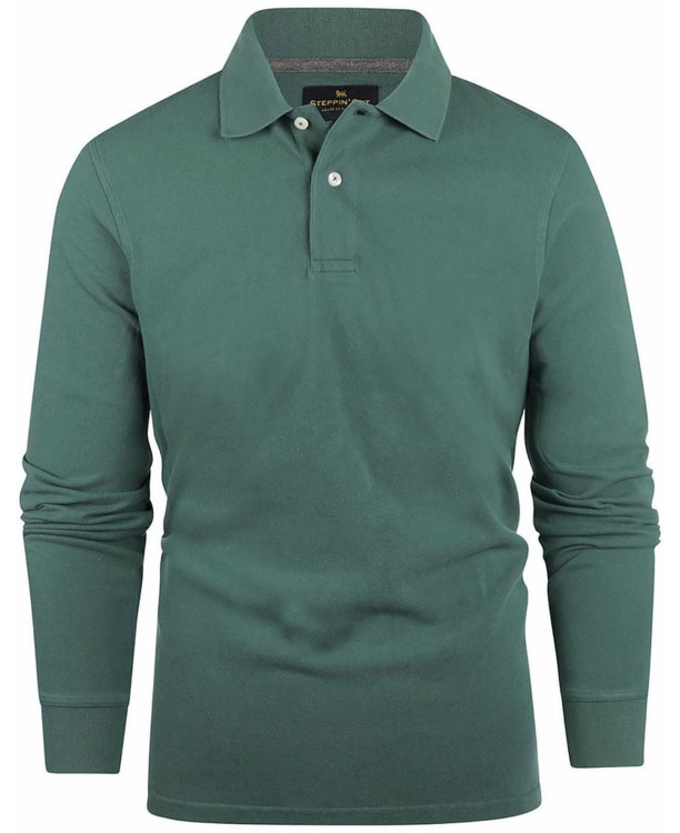 Steppin' Out Longsleeve Polo Piqué Klassiek Donkergroen
