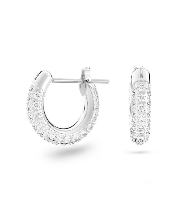 Dextera Round Pierced Earrings Mini Hoop Rhodium shiny Crystal