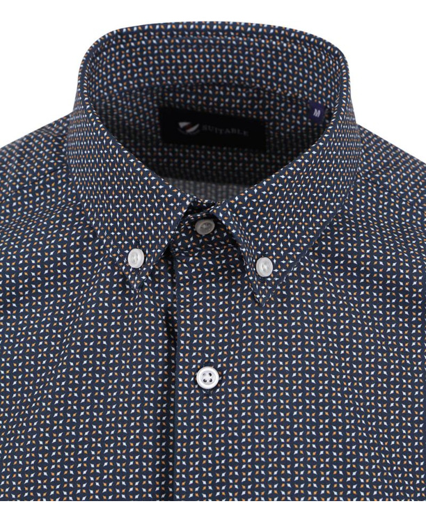 Suitable Short Sleeve Overhemd Print Navy