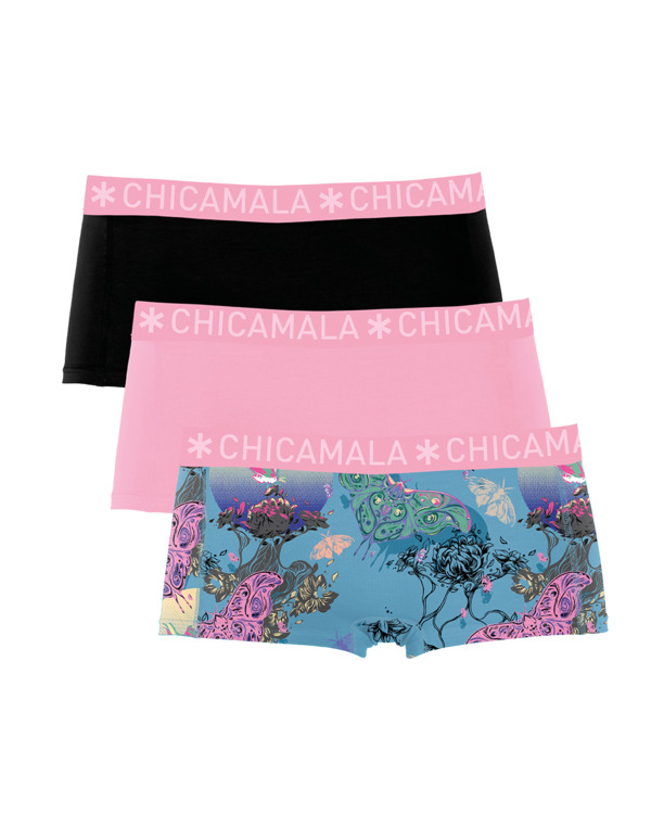 Dames 3-pack Boxershort Print + Effen Print/Pink/Black