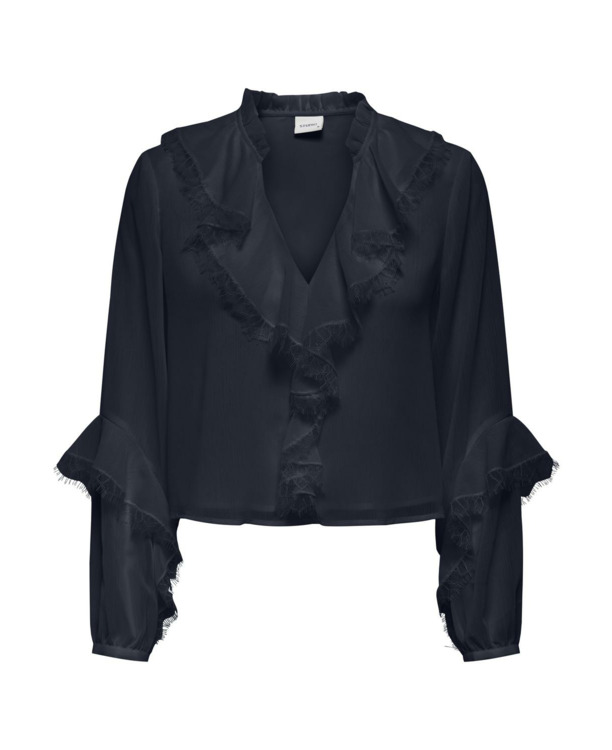 Regular Fit V-Neck Long Sleeves (L/S) Regular fit top met lange mouwen en ruches