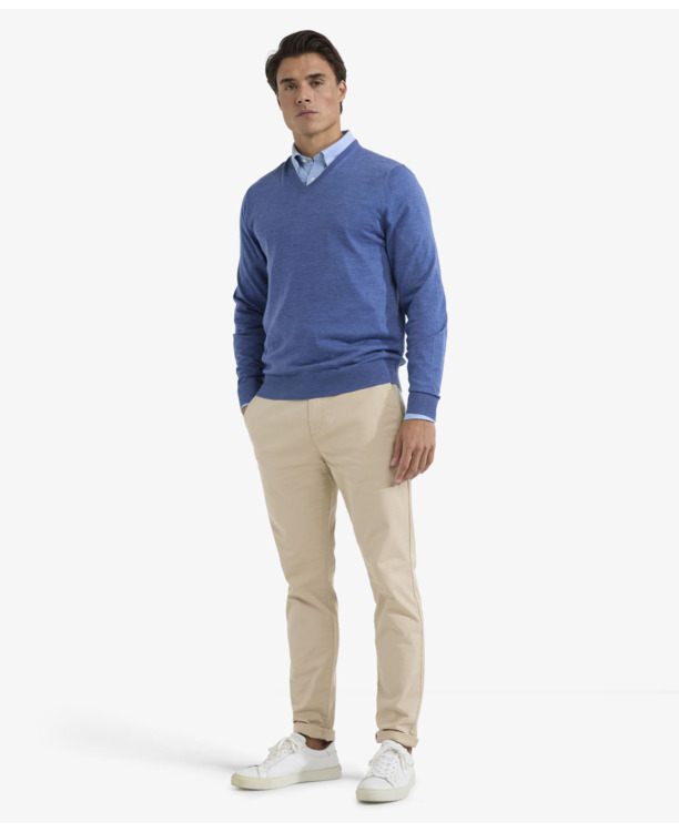 Fine Merino V-Neck Sweater 100% Merino Wool Heren