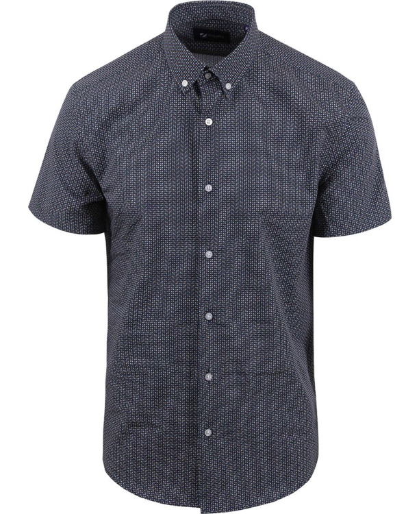 Suitable Short Sleeve Overhemd Print Navy