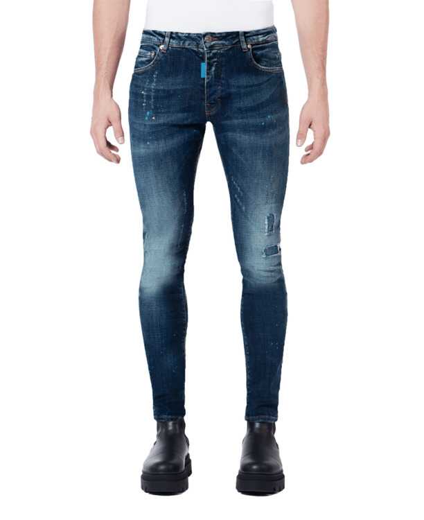 BLUE DISTRESSED BLUE SPOT MEN
