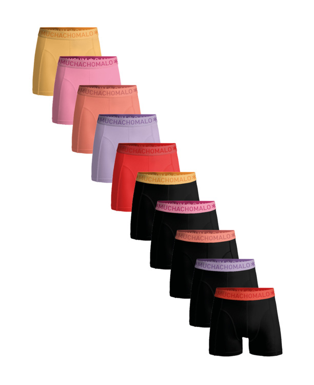 Heren 10-Pack Boxershorts Effen Black/Red/Purple/Pink/Yellow