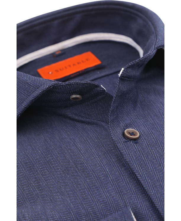 Suitable Herringbone Overhemd Navy