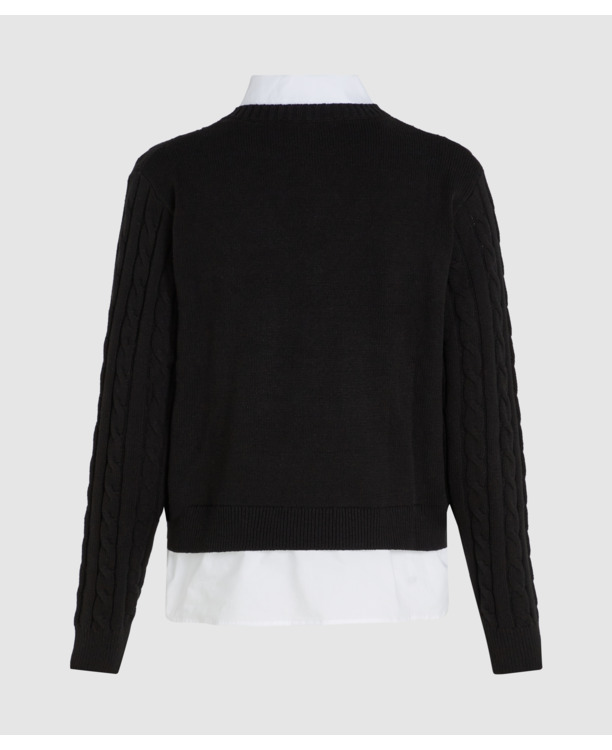 CABLE KNIT POPLIN MIX SWEATER