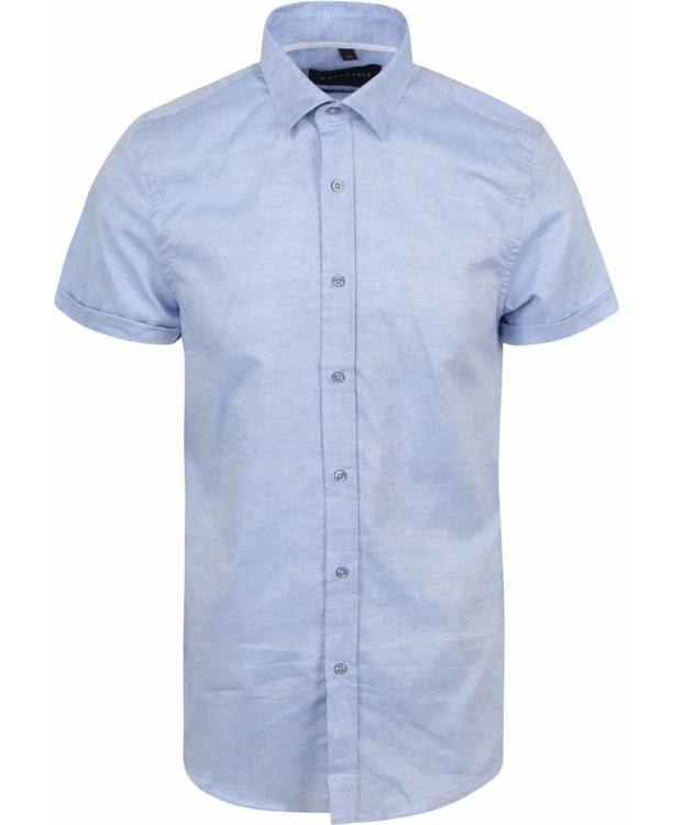 Suitable Short Sleeve Overhemd Linnen Lichtblauw