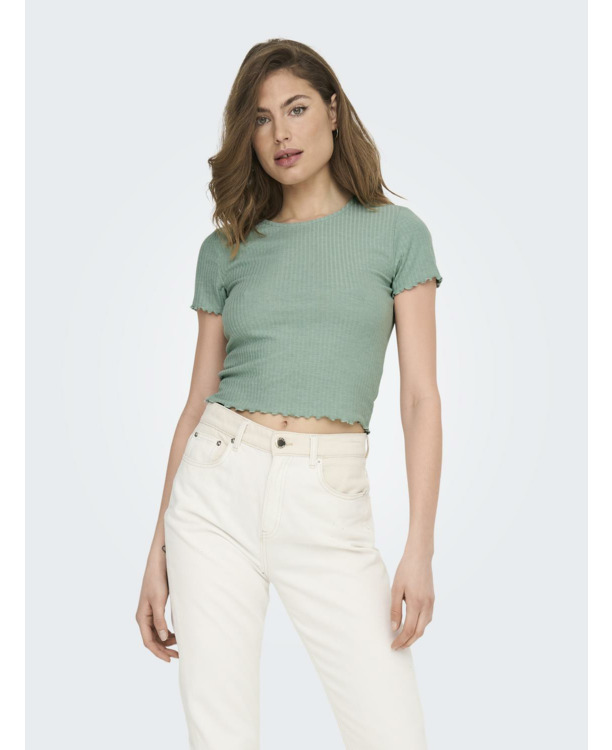 Regular Fit O-Neck Short Sleeves (S/S) Top met ronde hals voor dagelijks gebruik met ruches