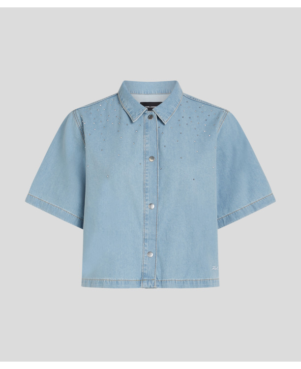 RHINESTONE SS DENIM SHIRT