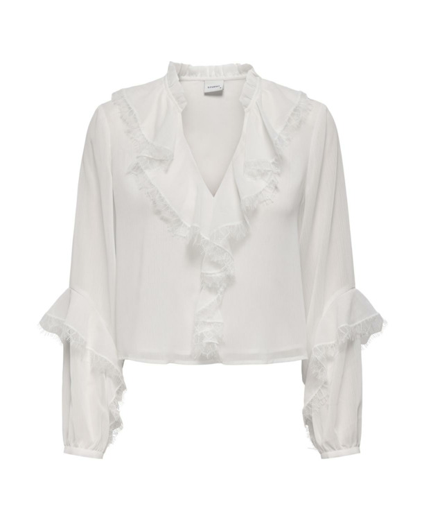 Regular Fit V-Neck Long Sleeves (L/S) Regular fit top met lange mouwen en ruches