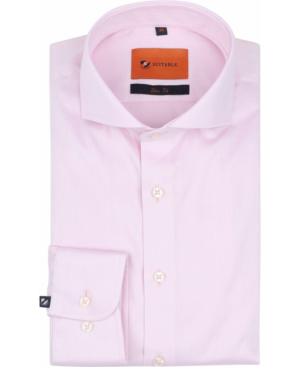 Suitable Overhemd Twill Stretch Roze