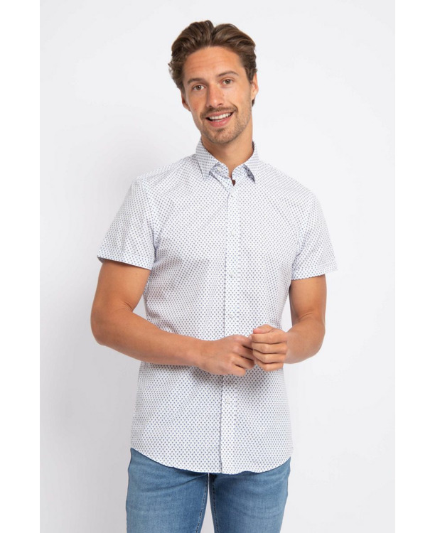 Suitable Short Sleeve Overhemd Print Blauw