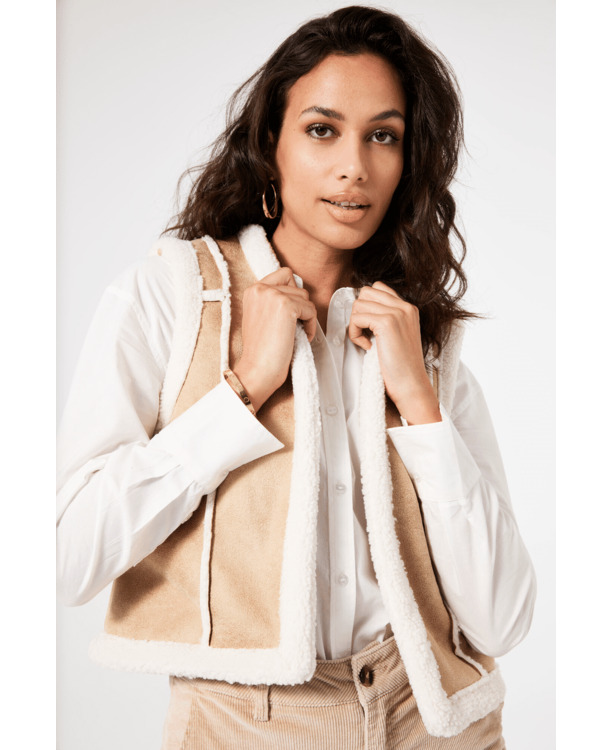 Dames Suede Gilet met Teddy afwerking