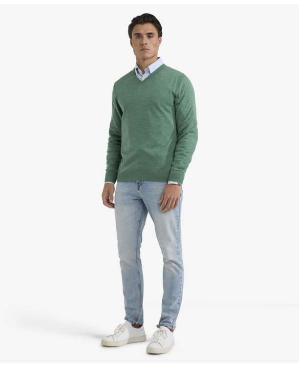 Fine Merino V-Neck Sweater 100% Merino Wool Heren