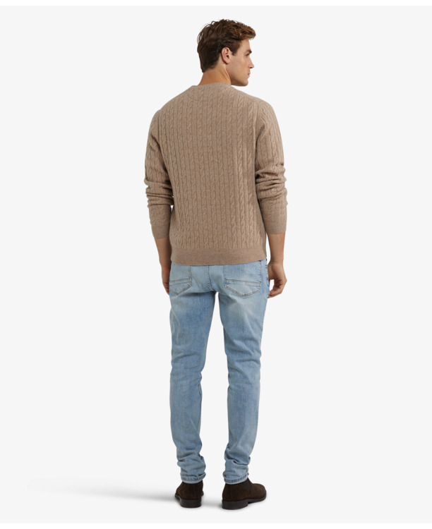 Cable Crew Neck Sweater 100% Lambswool Heren