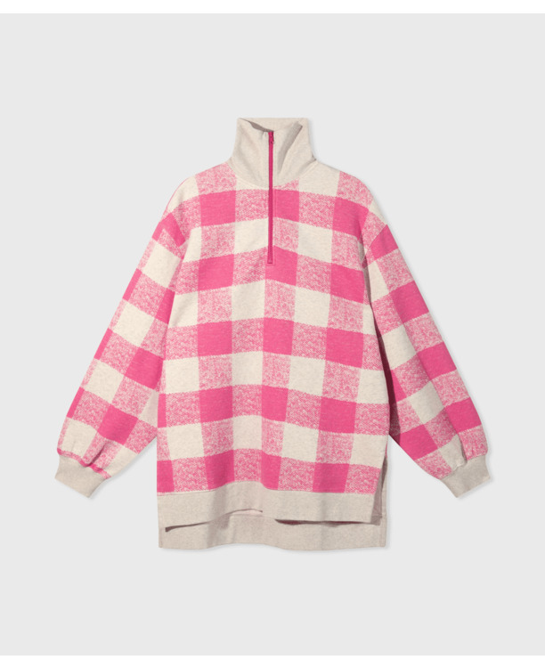 10DAYS Dames hoge hals rits trui geruit katoen