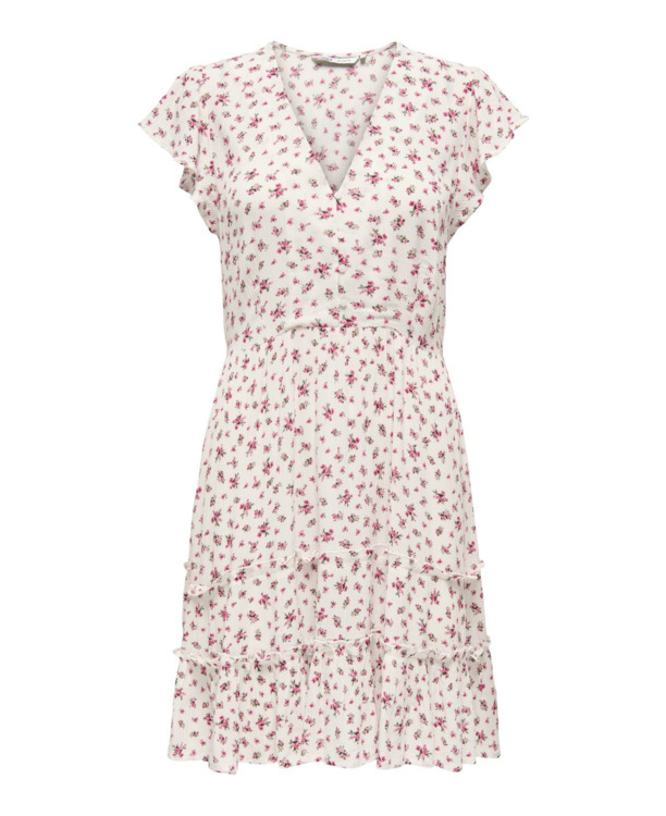 Regular Fit V-Neck Short Sleeves (S/S) Mini-lengte V-hals jurk met ruches voor dagelijks gebruik