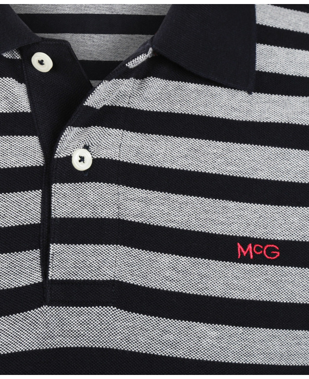 Oxford Piquee Stripe Polo 100% Cotton Heren