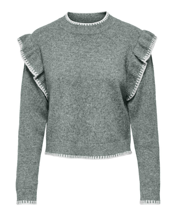 Loose Fit High Neck Long Sleeves (L/S) Trendy KNIT met Volume Sleeves en Ruches