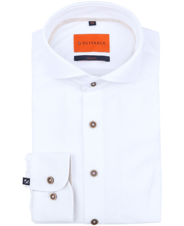 Suitable Herringbone Overhemd Wit