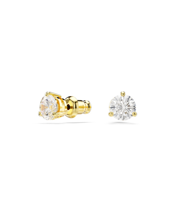 Solitaire Pierced Earrings Stud OU Gold shiny Clear Crystal & Effect