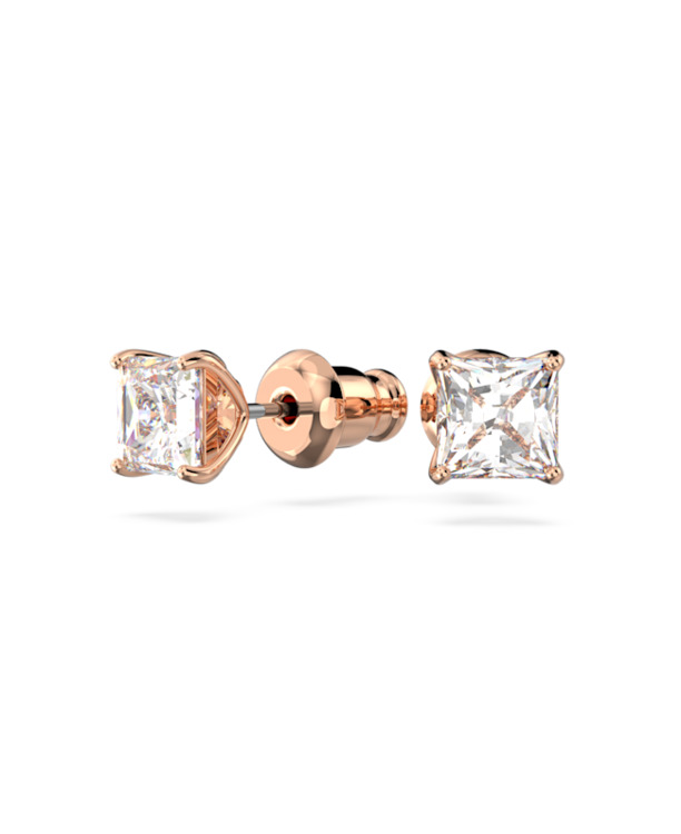 Stilla Square Attract Pierced Earrings Square Rose Gold shiny White