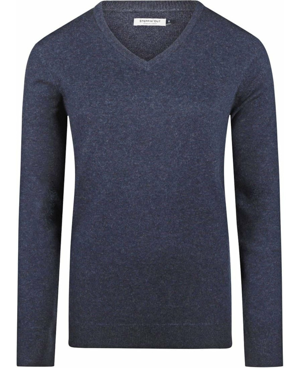 Steppin' Out Dames Pullover V-hals Merinowol Navy