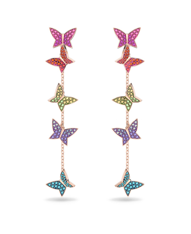Idyllia Lilia Pierced Earrings Long Rose Gold shiny Multi Light