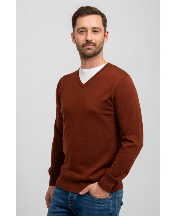Suitable Pullover V-Hals Merino Brique