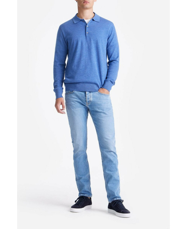 King Essentials The Robert Long Sleeve Poloshirt Merino Mid Blauw