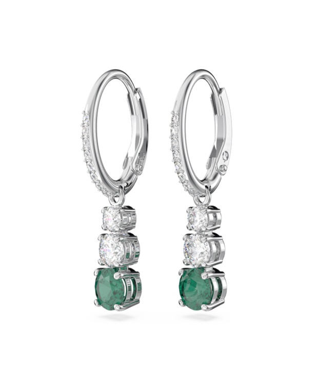 Stilla Round Attract Pierced Earrings Drop Rhodium shiny Emerald Green White