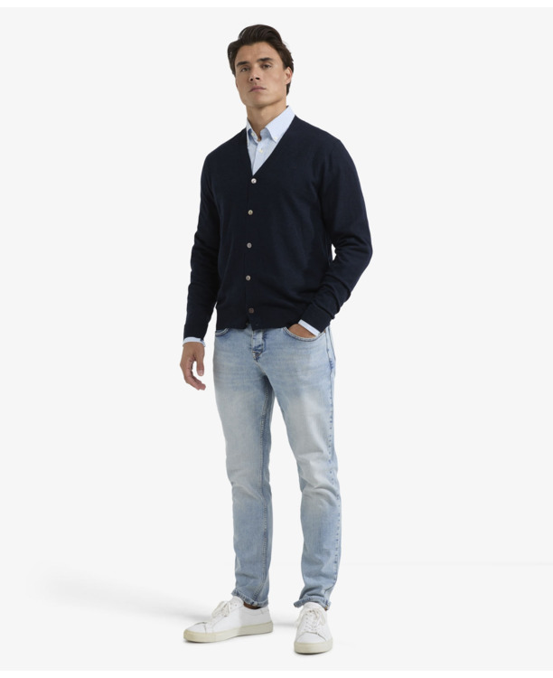 Fine Merino Classic Cardigan 100% Extra Fine Merinowol Heren