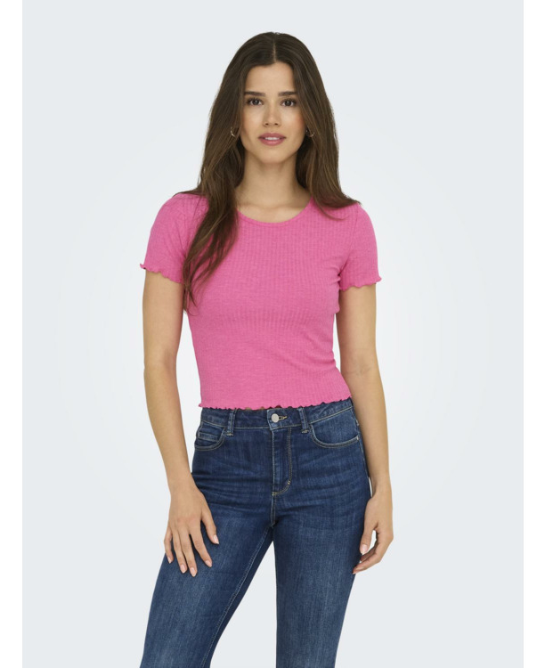 Regular Fit O-Neck Short Sleeves (S/S) Top met ronde hals voor dagelijks gebruik met ruches